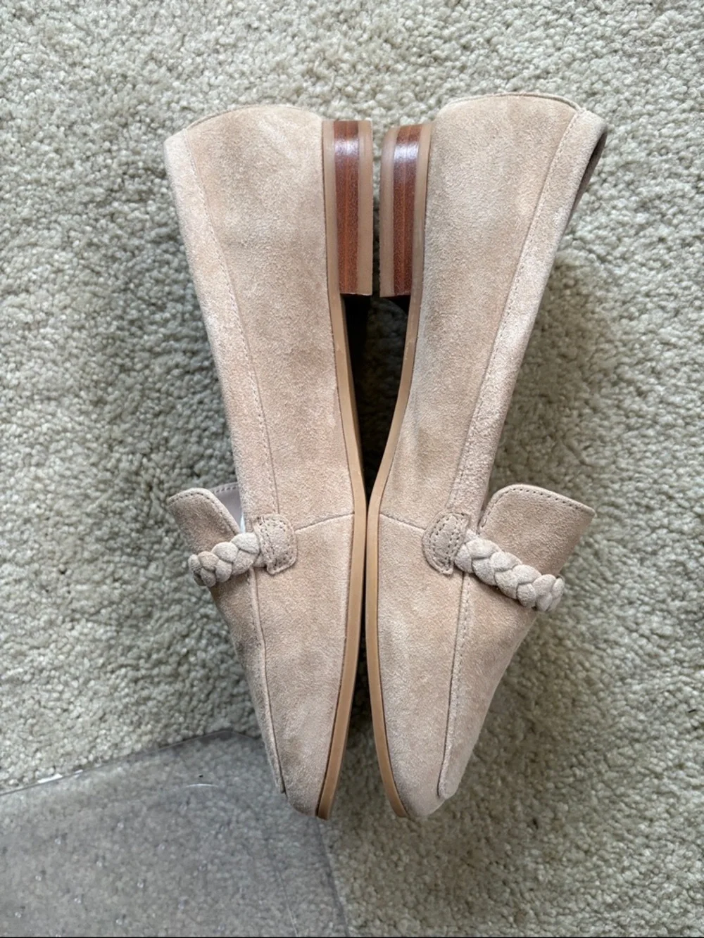 Joie Light Beige Suede Braided Loafers